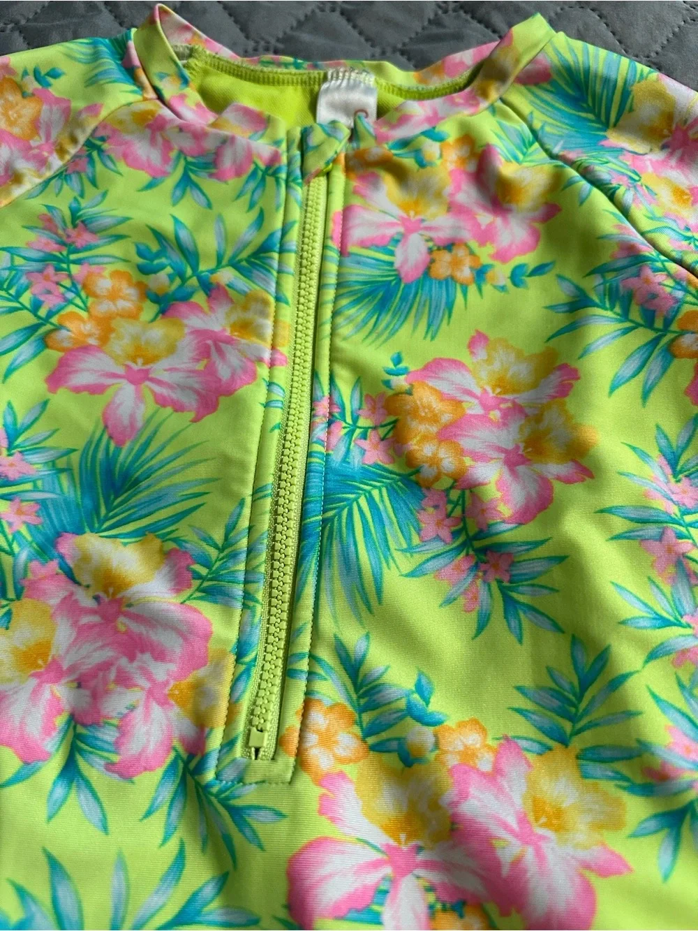 Girls Cat & Jack Long Sleeve Floral Rash Guard Swimsuit Size 10/12